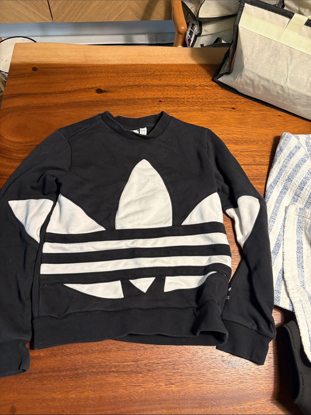 adidas Black Crewneck Sweatshirt with White Trefoil Graphic